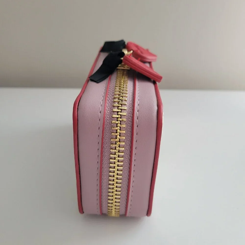 Zebra Trish McEvoy Leather Travel Makeup Bag Case With Hearts Gold Zip 6 x 3 x 2